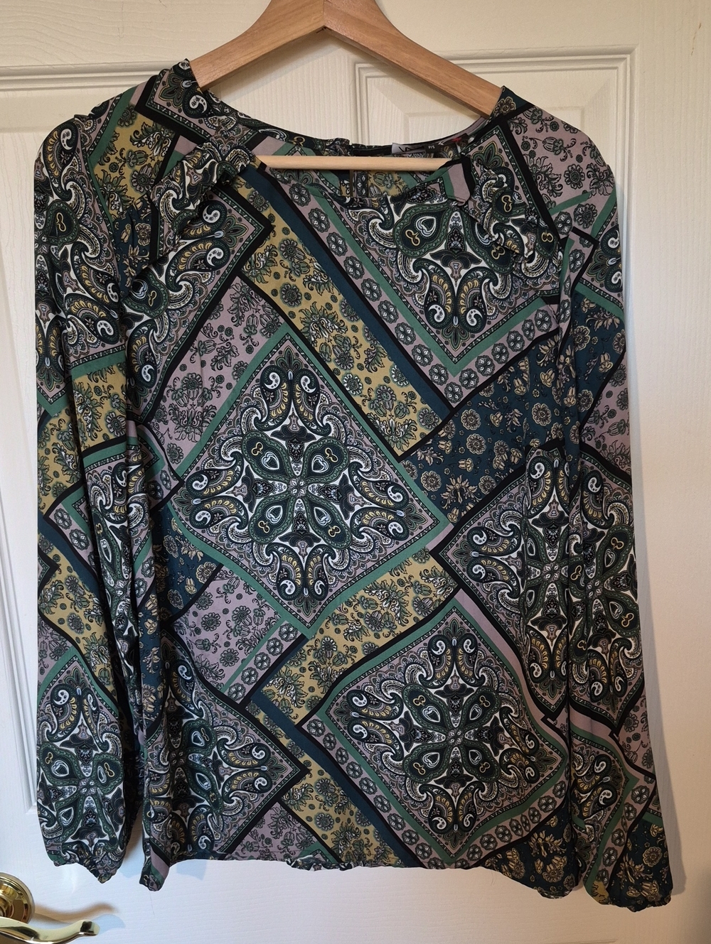 Nina K Paisley Geometric Patchwork Print Blouse Size Small Made in Canada